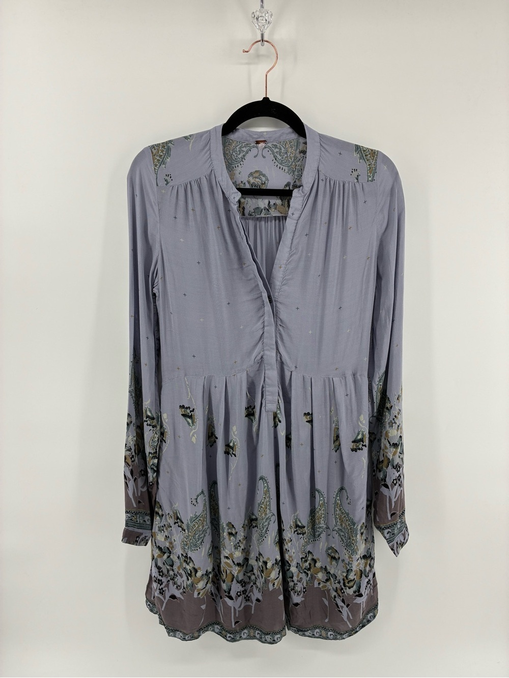 Free People Lavender Paisley Long Sleeve Tunic Dress